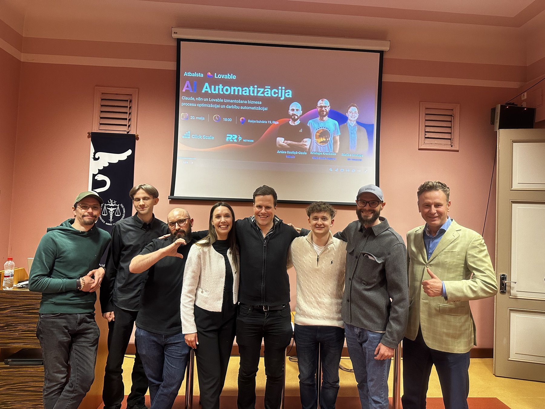 Click Scale komanda Lovable Riga AI meetup pasākumā — partneri un AI builderu kopiena